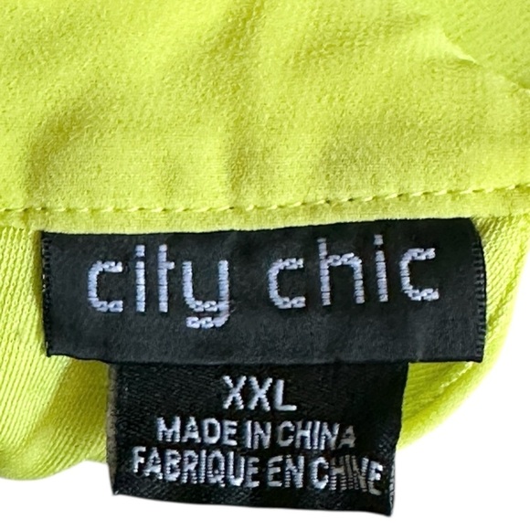 City Chic Chiffon Blouse 24 Lemon Yellow Lime Ruffle Halter Tie Neck Lightweight - Picture 6 of 9